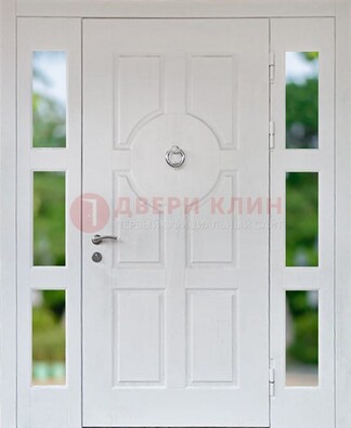 Белая стальная дверь со стеклом и фрамугами ДС-20