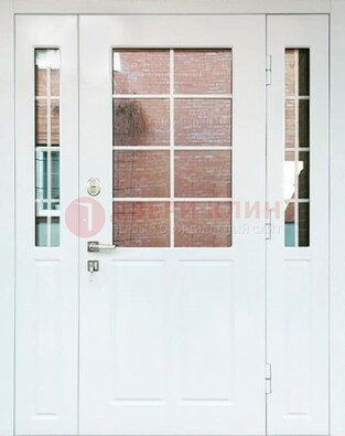 Белая стальная дверь со стеклом и фрамугами ДС-27