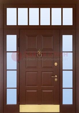 Коричневая входная дверь с МДФ панелью и стеклом ДС-45