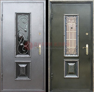 Звукоизоляционная металлическая дверь со стеклом и ковкой ДСК-12 в Бронницах