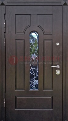 Металлическая дверь со стеклом и ковкой в цвете венге ДСК-142 