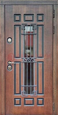 Входная железная дверь винорит со стеклом и ковкой ДСК-183 в Лосино-Петровсом