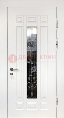 Белая стальная дверь винорит со стеклом и ковкой ДСК-191