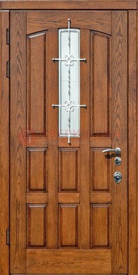 Стальная дверь со стеклом и ковкой для частного дома ДСК-192 в Твери