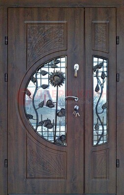 Входная дверь стекло с ковкой и резьбой ДСК-202