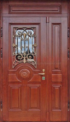 Филенчатая железная дверь со стеклом и ковкой ДСК-204