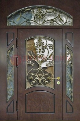 Входная дверь Винорит со стеклом и ковкой и фрамугами ДСК-213