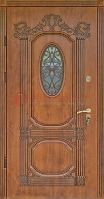 Резная металлическая дверь Винорит со стеклом и ковкой ДСК-215