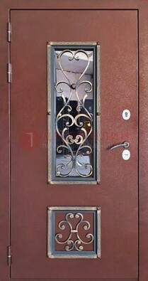 Уличная дверь Порошок со стеклом и ковкой для дома ДСК-218 в Ногинске