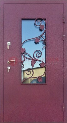 Железная дверь Порошок со стеклом и ковкой лозы ДСК-220 в Мытищах