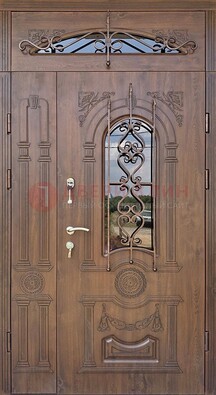 Распашная стальная дверь Винорит со стеклом и ковкой ДСК-232 в Тольятти
