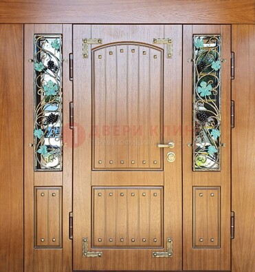 Железная дверь Винорит со стеклом и ковкой лозы ДСК-236