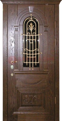Современная железная дверь со стеклом и ковкой золотой ДСК-23 в Домодедово