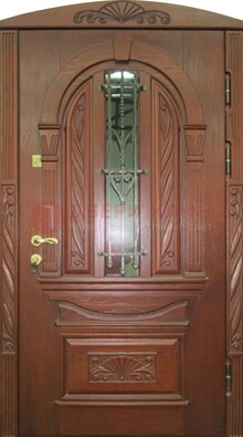 Узорная железная дверь массив со стеклом и ковкой ДСК-247