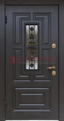 Филенчатая железная дверь Винорит со стеклом и ковкой ДСК-258