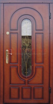 Яркая металлическая дверь Винорит со стеклом и ковкой ДСК-268