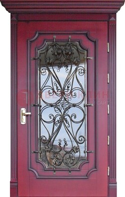 Красная стальная дверь Винорит со стеклом и ковкой ДСК-271