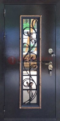 Железная дверь с порошковым напылением стеклом и ковкой ДСК-279