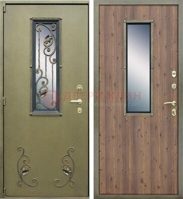 Офисная железная дверь со стеклом и ковкой ДСК-44 в Ступино