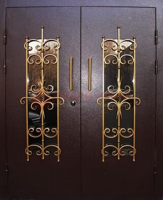 Металлическая дверь с ковкой и остеклением ДСК-49 в Оренбурге