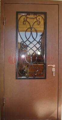 Металлическая дверь со стеклом и ковкой ДСК-51 на дачу в Самаре
