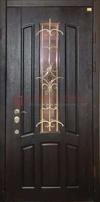 Металлическая дверь со стеклом и ковкой ДСК-79 для загородного дома в Чебоксарах