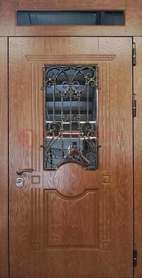 Металлическая входная дверь со стеклом и ковкой для дома ДСК-96