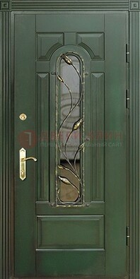 Железная дверь со стеклом и ковкой ДСК-9 для офиса в Старой Купавне