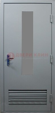 Серая металлическая техническая дверь с декоративной вставкой ДТ-14 в Коломне