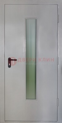 Белая металлическая техническая дверь со стеклянной вставкой ДТ-2