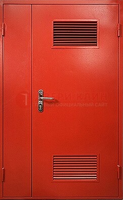 Красная железная техническая дверь с вентиляционными решетками ДТ-4