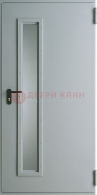 Белая железная техническая дверь со вставкой из стекла ДТ-9 в Краснознаменске