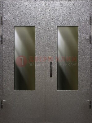 Серая тамбурная дверь со стеклянными вставками ДТМ-8 