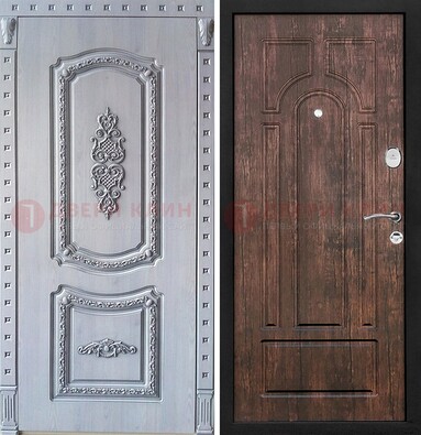 Железная дверь с узором и виноритом внутри Тисненый орех ДВТ-102