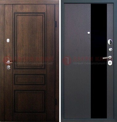 Входная дверь Итальянский орех с МДФ с черным стеклом ДМ-1199