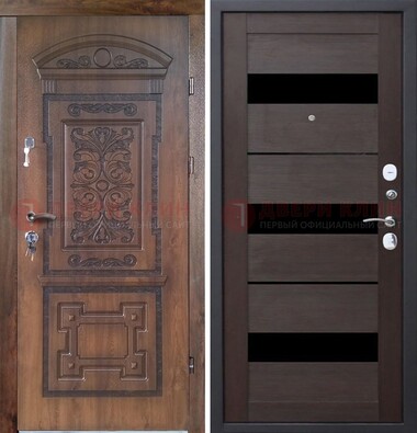 Стальная коричневая филенчатая дверь с виноритом и светлой МДФ ДВТ-122