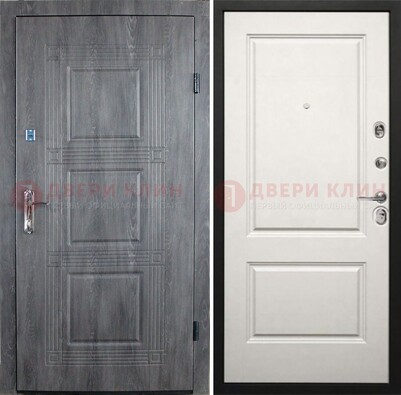 Стальная коричневая уличная дверь с виноритом и белой МДФ ДВТ-123