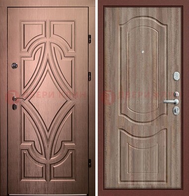 Стальная коричневая дверь с узором и виноритом ДВТ-130