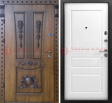 Железная дверь терморазрыв с виноритом и белой панелью внутри ДВТ-134