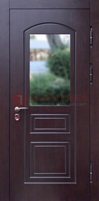 Темная железная дверь с виноритом и стеклом ДВТ-162 в Тольятти