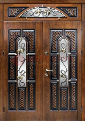 Входная двухстворчатая дверь с виноритом и ковкой ДВТ-183