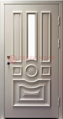 Белая уличная дверь с виноритом и стеклом ДВТ-201 в Туле