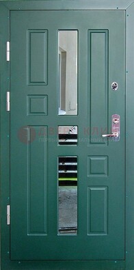 Зеленая железная  дверь с виноритом и зеркалом ДВТ-205