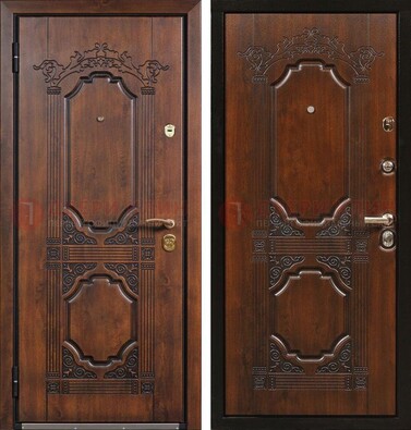 Коричневая железная дверь с виноритом и узором ДВТ-211