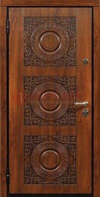 Коричневая стальная дверь с виноритом и рисунком ДВТ-21