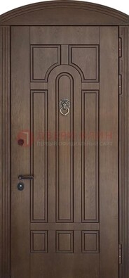 Коричневая стальная дверь с виноритом в форме арки ДВТ-237 