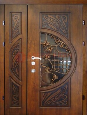 Металлическая дверь с виноритом и резной панелью внутри ДВТ-70 в Раменском