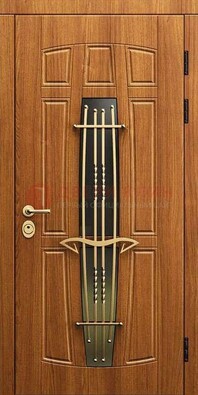 Входная коричневая дверь с терморазрывом и фрезерованной МДФ ДВТ-75