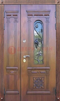 Железная коричневая филенчатая дверь с виноритом и МДФ ДВТ-85