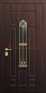 Железная коричневая дверь с виноритом и фрезерованной панелью ДВТ-93 в Туле